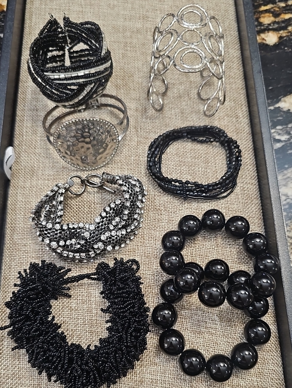 Black Beaded and Resin Bracelet Set - Women Jewelry